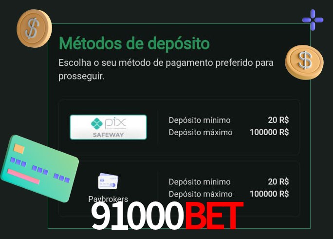 O cassino 91000Bet oferece uma grande variedade de métodos de pagamento